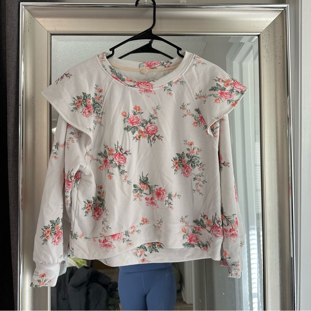 Lou & Grey Pink Floral Ruffle Sweatshirt - Small Petite